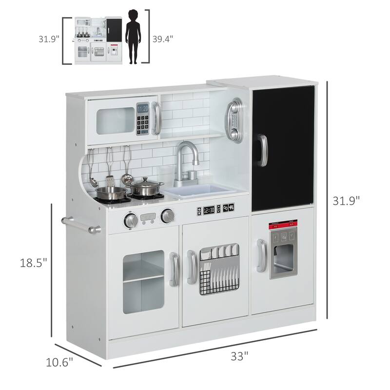 Kids Wooden Play Kitchen Set with Chalkboard Sink Utensils and Storage White Pretend Cooking Toy for Ages 3 to 8