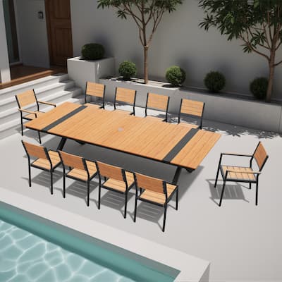 11 PCS Outdoor Patio Dining Aluminum Table with Stackable Chairs