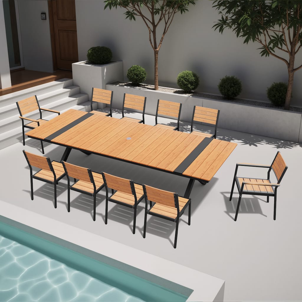 11 PCS Outdoor Patio Dining Aluminum Table with Stackable Chairs