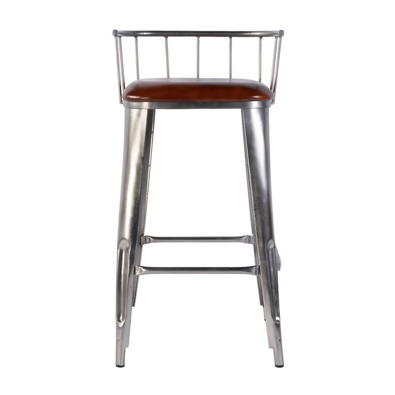 Coriander 31 in. Seat Height Leather & Iron Bar Height Stool with Back and Footrest