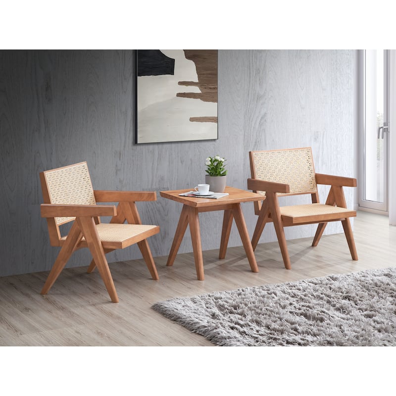 Modern 24" Wood Arm Chair with Wood Frame and Rattan Backrest for Living Room