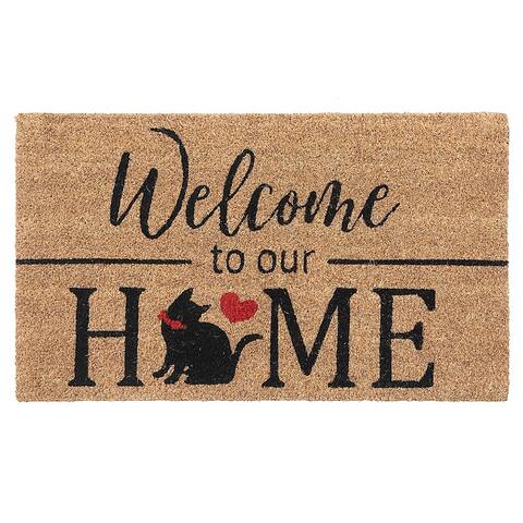 Coir Door Mat (Cat - Welcome To Our Home) - 2' x 6' Runner