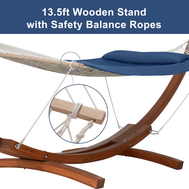 Rope Hammock with 13.5ft Wooden Stand and Removable Pad
