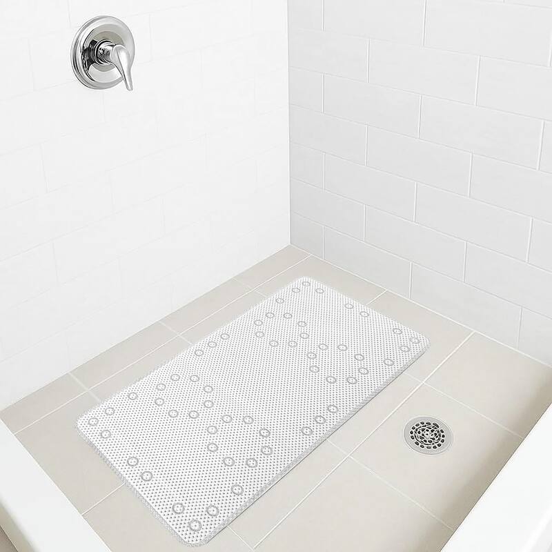White Non-Slip Foam Bathtub Shower Mat With Suction Cups - 36" x 17"
