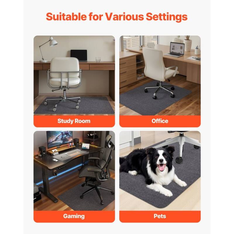 Dark Grey Gaming Chair Mat 55x35 in Polyester Non-Slip Floor Protector