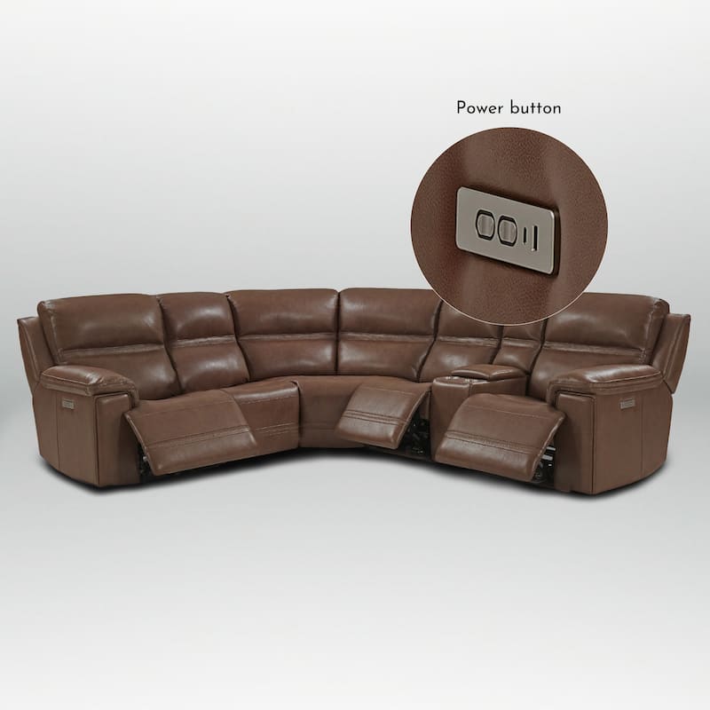 6PCS, 3 power Recliners, Dual-Power Genuine Leather Reclining Sectional with USB&Type-C Ports