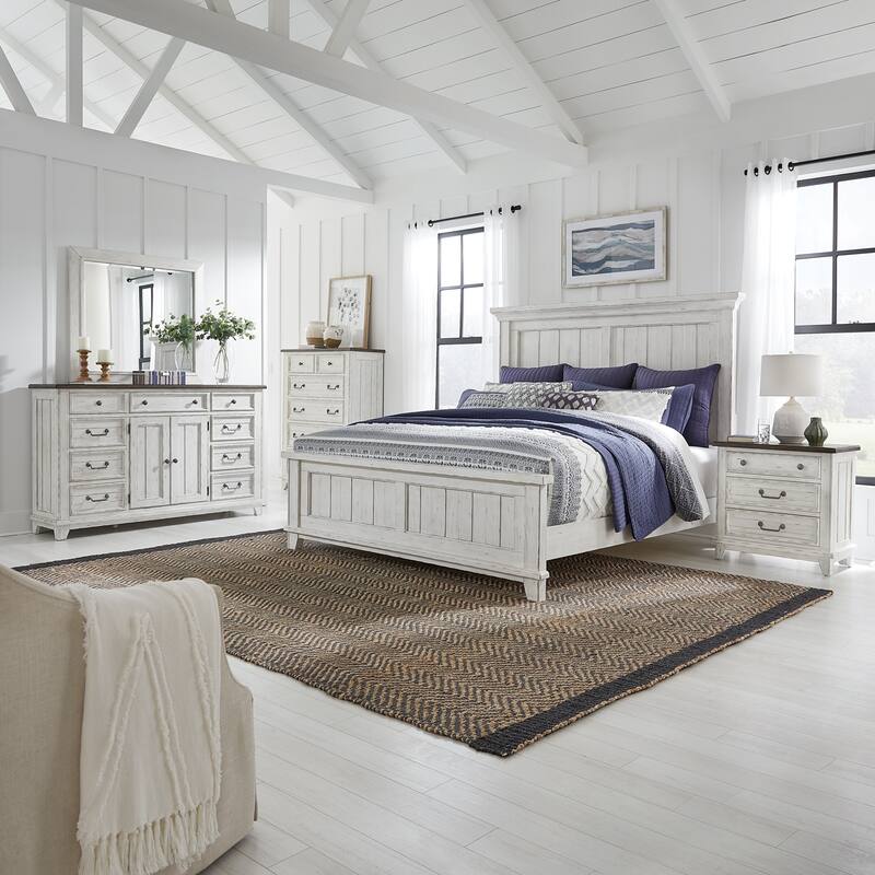 Liberty Furniture River Place Panel Bed, Dresser & Mirror, Chest, Night Stand - King, Queen