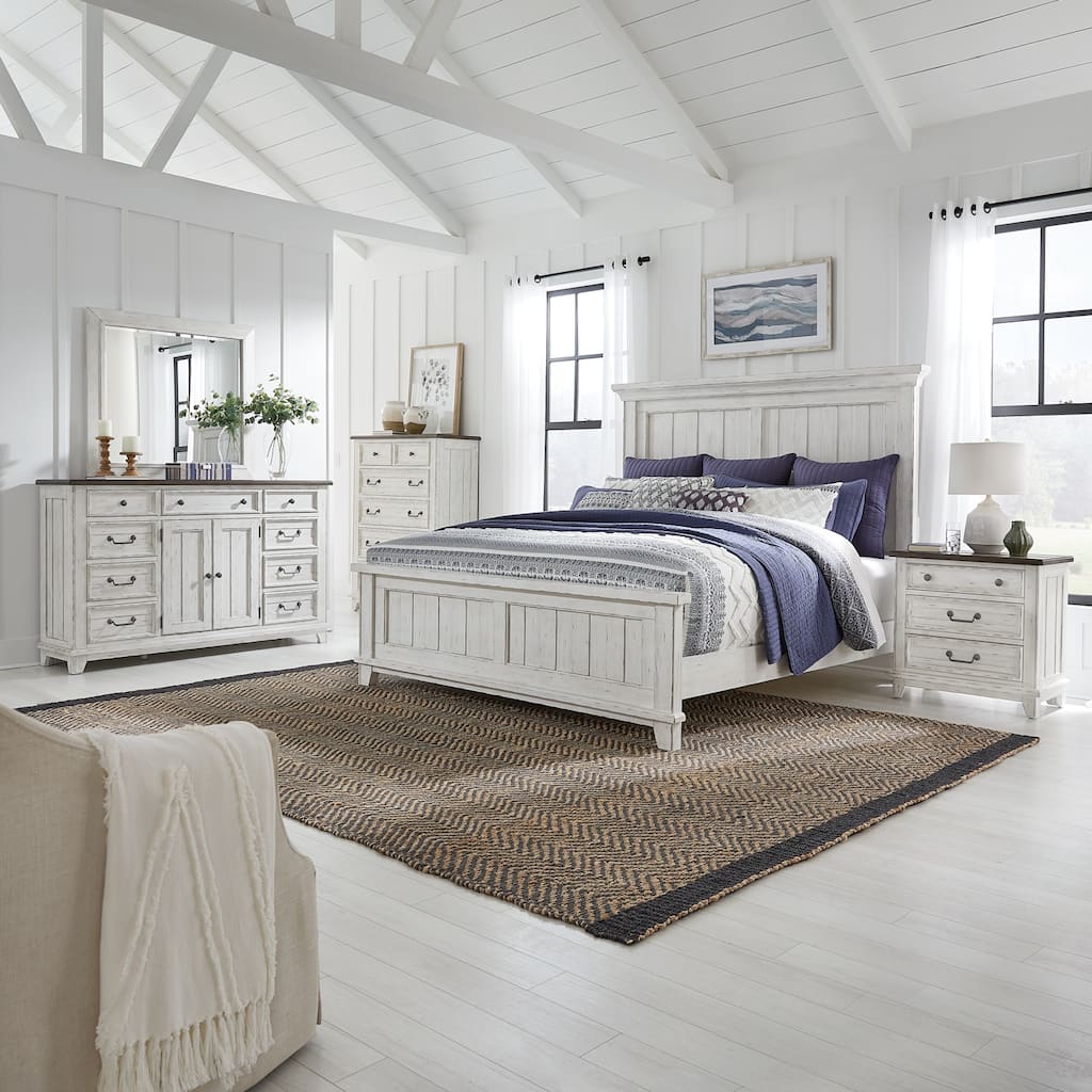 Liberty Furniture River Place Panel Bed, Dresser & Mirror, Chest, Night Stand - King, Queen