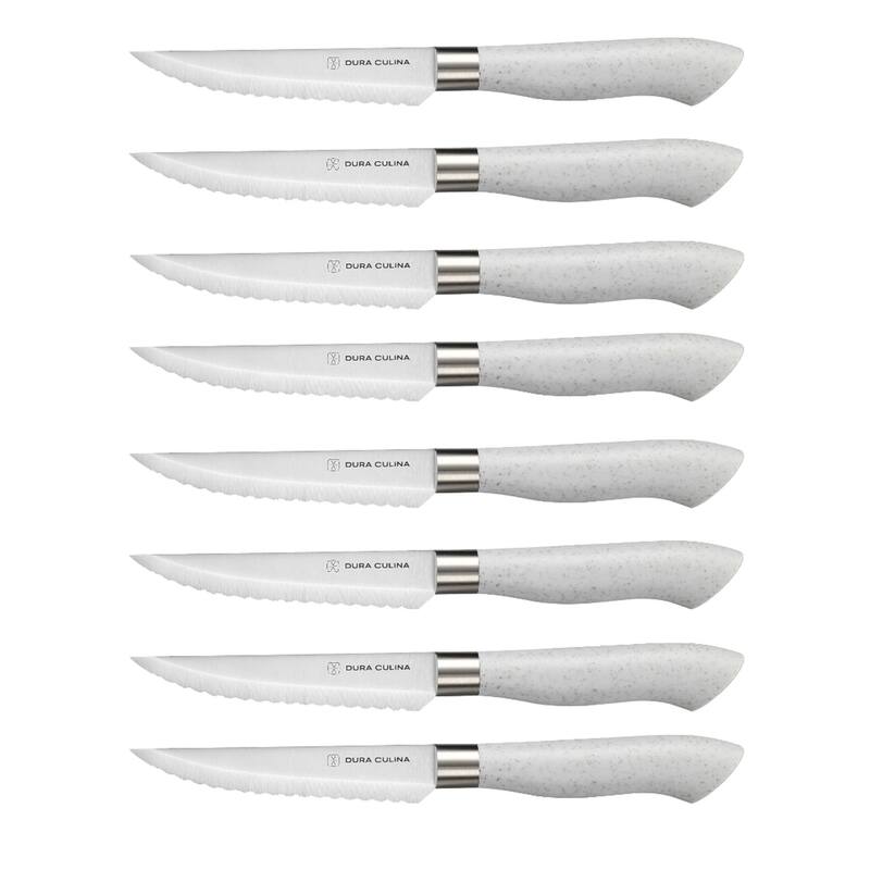 Dura Living EcoCut 8-Piece Steak Knife Set - High Carbon Micro-Serrated Stainless Steel Blades, Sustainable Ergonomic Handles - Gray - 8 Piece