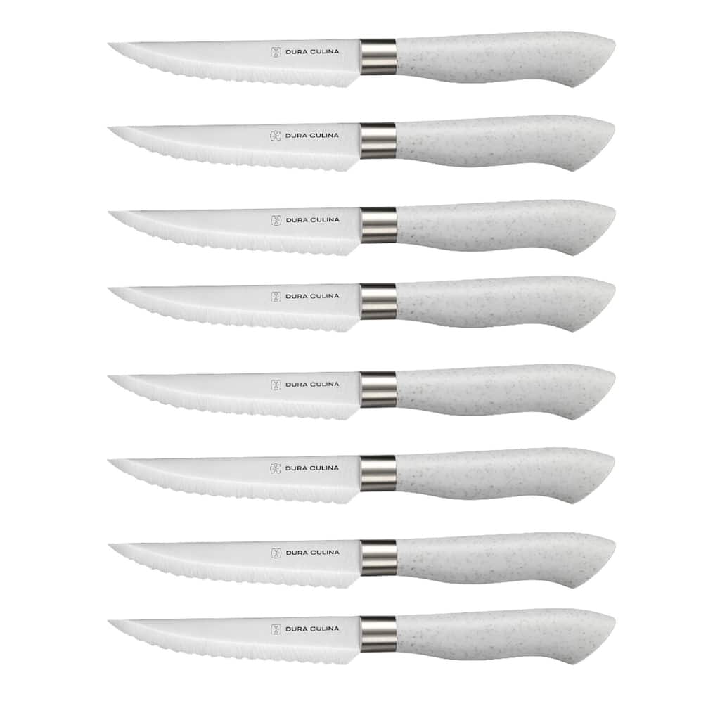 Dura Living EcoCut 8-Piece Steak Knife Set - High Carbon Micro-Serrated Stainless Steel Blades, Sustainable Ergonomic Handles