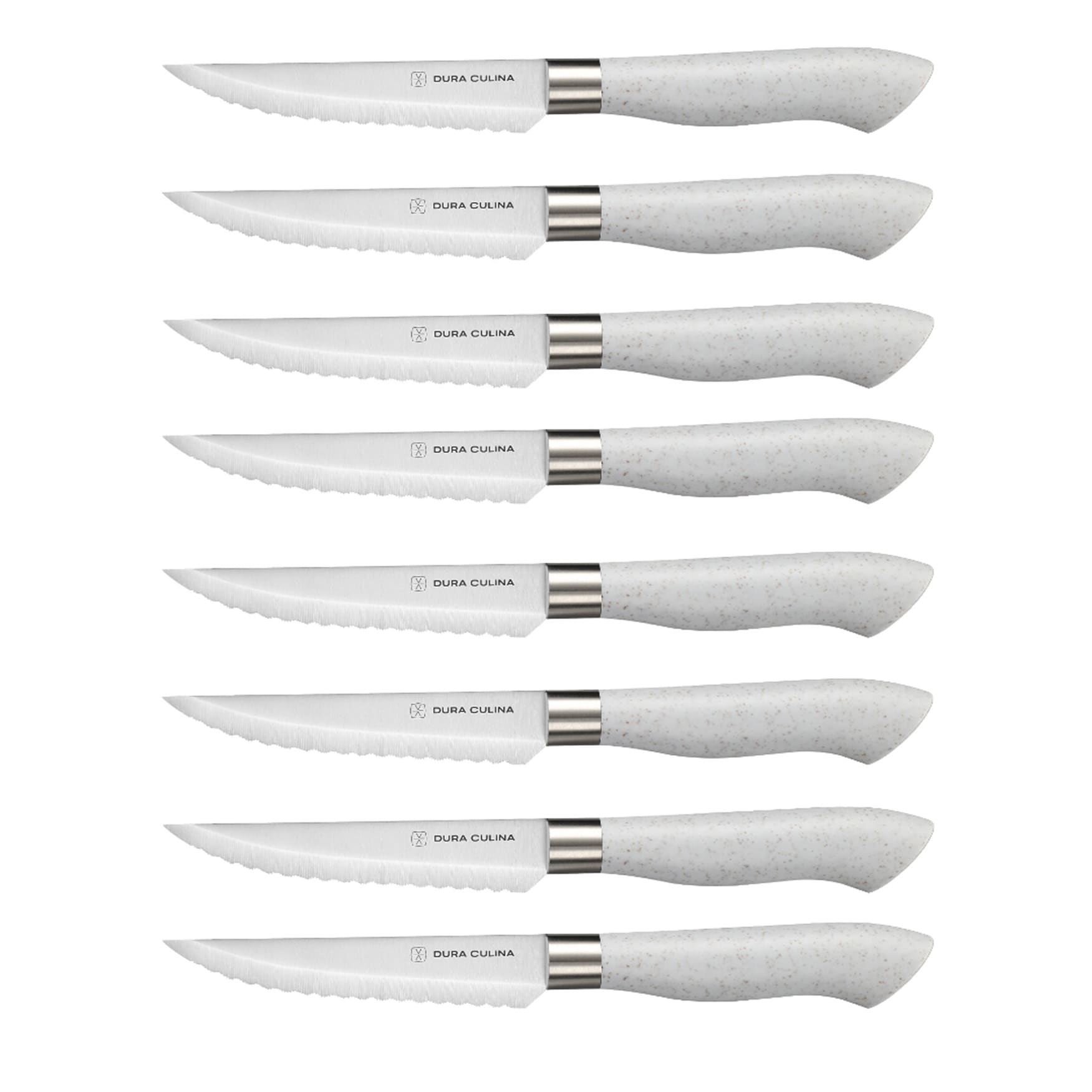 Dura Living EcoCut 8-Piece Steak Knife Set - High Carbon Micro-Serrated Stainless Steel Blades, Sustainable Ergonomic Handles
