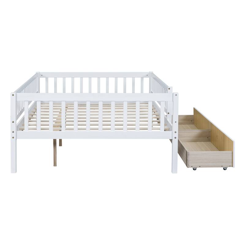 White Full Size Daybed with Two Drawers, Sturdy Pine Wood Frame, Multi-Functional Furniture