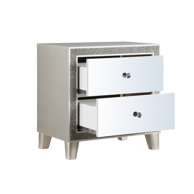 Mirrored Nightstand with Champagne Finish and Spacious Drawers