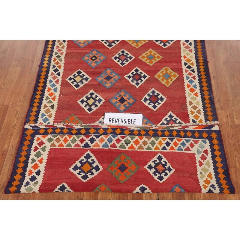 Kilim Qashqai Persian Vintage Rug Flatweave Bedroom Red Wool Carpet - 4'2"x 7'2"