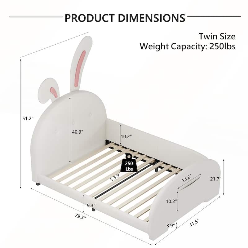 Twin size Upholstered Rabbit-Shape Princess Bed