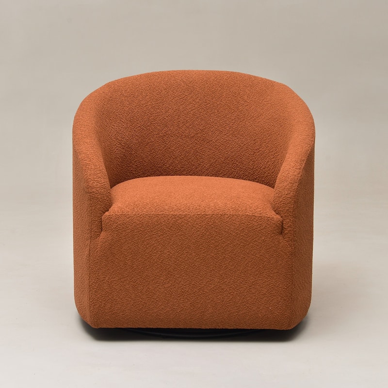 KINWELL 32"W Boucle Upholstered Swivel Barrel Accent Armchair