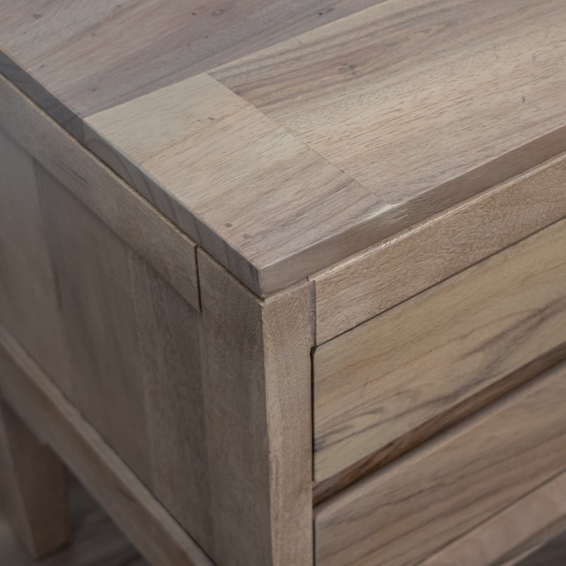 Hyn Industrial Nightstand, 2 Drawers, Tapered Legs, Brown Solid Wood