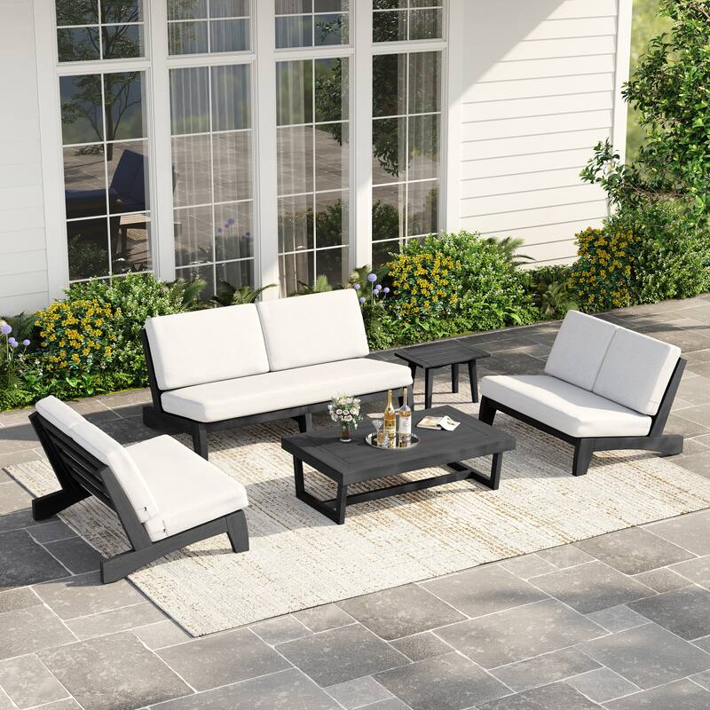 Casual Teak Outdoor Patio Conversation Set with Cushioned Sofa Loveaseat