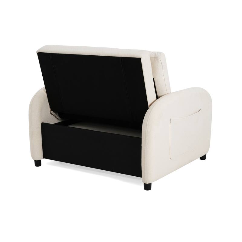 Cotton Linen 3-in-1 Sleeper Sofa Chair with Storage Pocket and Pillow