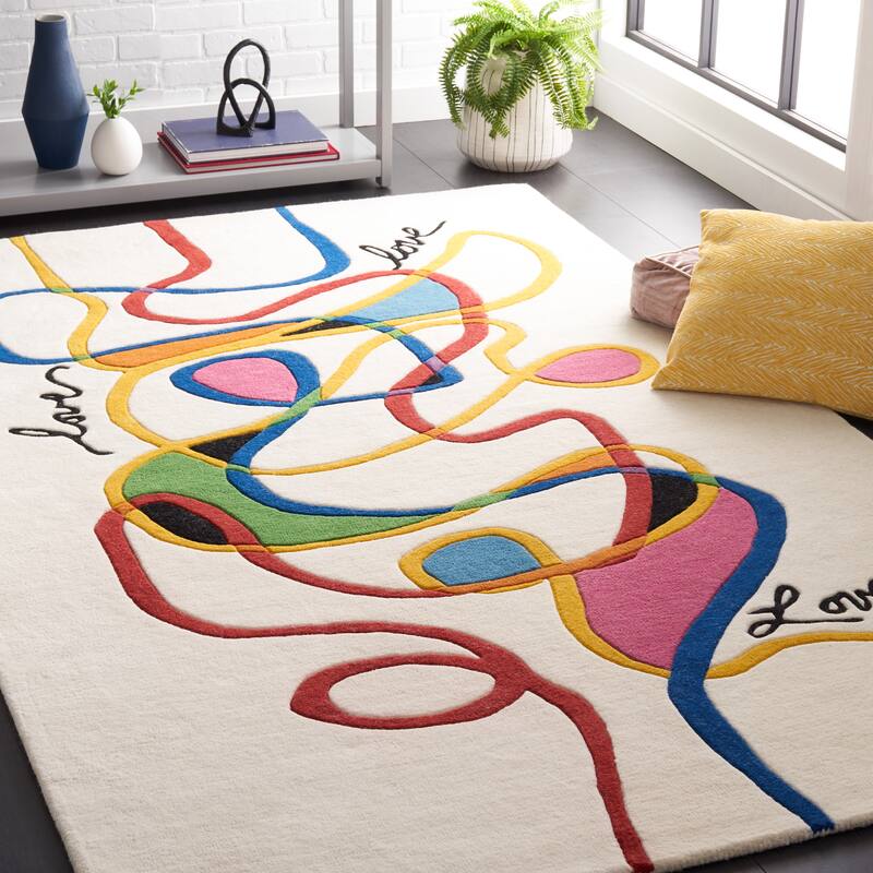 SAFAVIEH Handmade Fifth Avenue Mariko Modern Abstract New Zealand - 6' x 8' - Ivory/Red