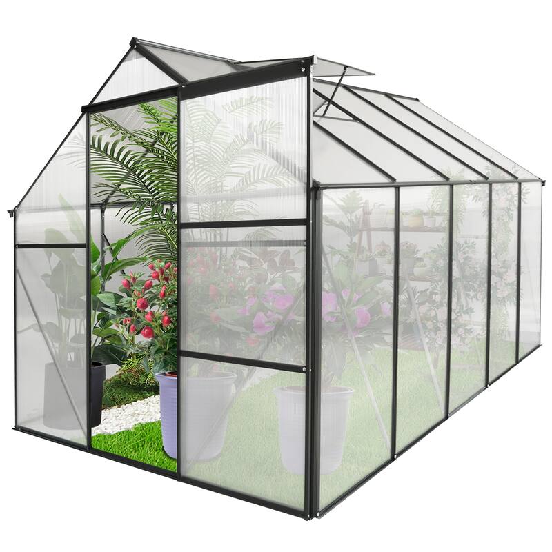6x10 FT Polycarbonate Greenhouse Raised Base and Anchor Aluminum
