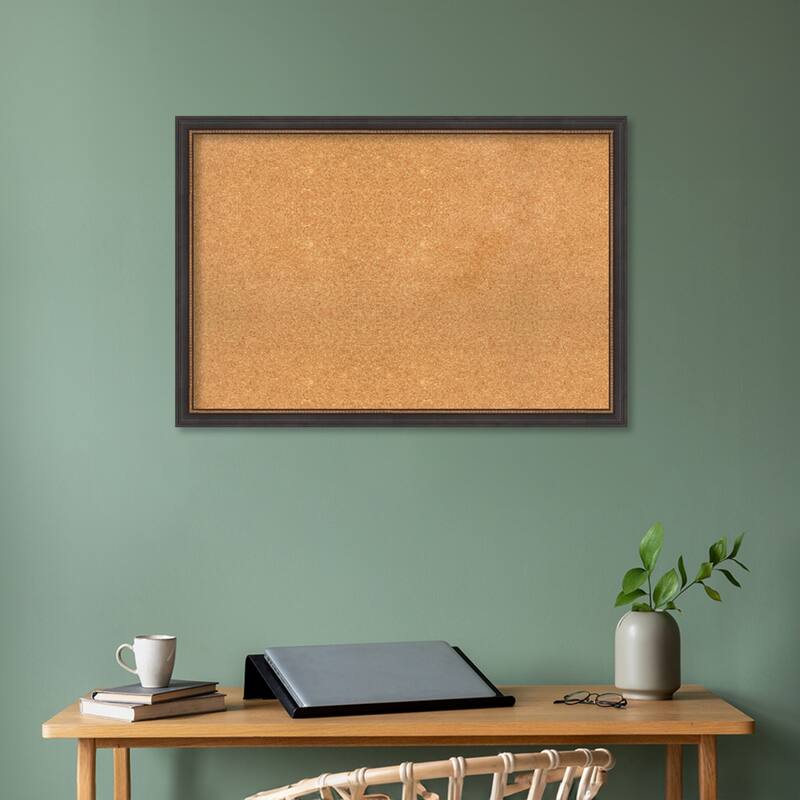 Ashton Black Wood Framed Natural Corkboard Bulletin Board, Organization Board, Pin Board