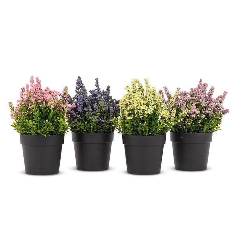 Set Of 4 Lavender Plant Pot Artificial Flower