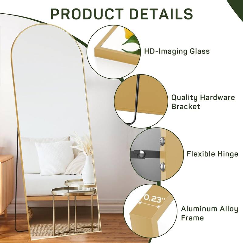 Arched Mirror Full Length, 16"x59" Body Wall Mirrors, Floor Standing,Tall Arch Mirror with Stand Aluminum Alloy Frame
