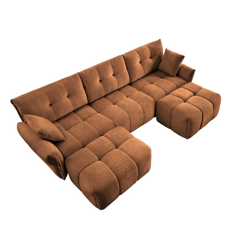 110.2" Chenille Sectional Sofa with Ottoman & Pillows