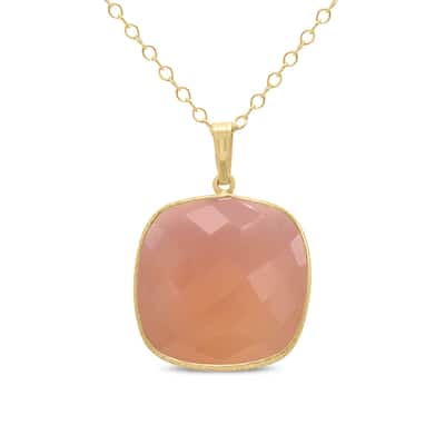 Marquee Jewels Pink Agatate Cushion Pendant in Plated Sterling Silver