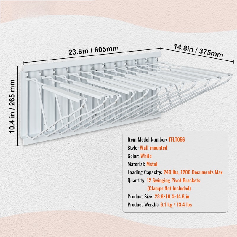 Wall Mount Blueprint Storage Rack - Holds up to 1200 Blueprints, Hanging Blueprint Holder with 12 Pivot Brackets