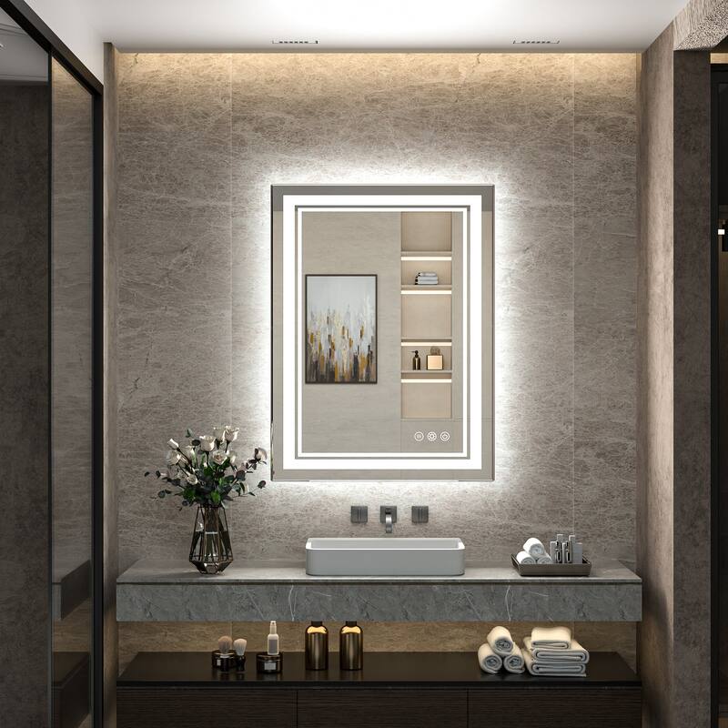 Keonjinn Rectangular Front Light & Backlit,LED Bathroom Vanity Mirror, 3 Color Temperatures, Anti Fog