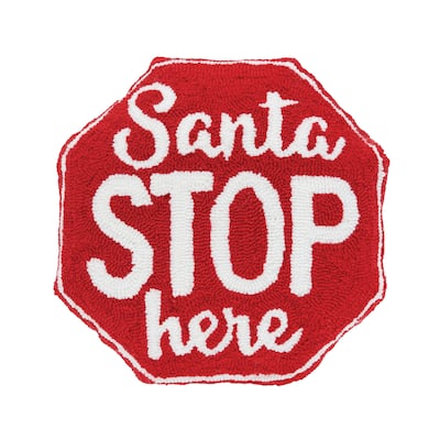 Santa Stop Here Hooked Throw Pillow
