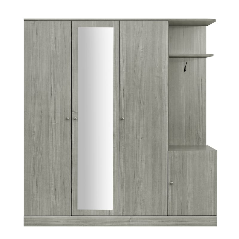 4-Door Wardrobe with Shelves, Drawers, and Full-Length Mirror