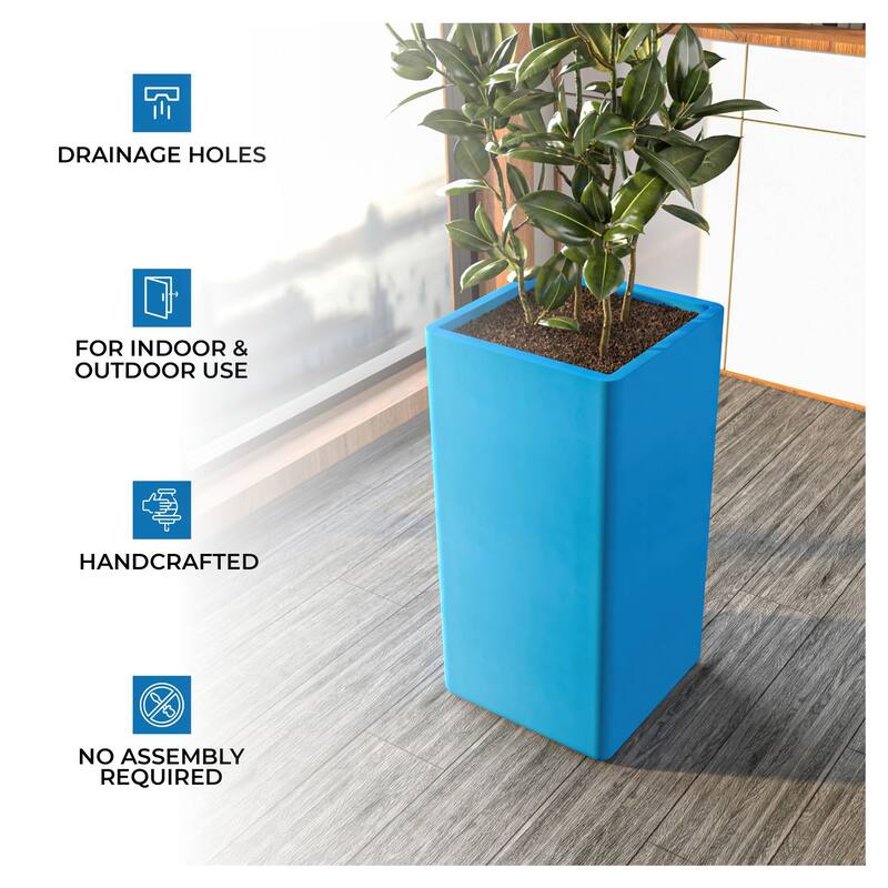 Marquee Succulent and Herb Fiberstone MGO Clay Square Planter Pot with Drainage for Indoor Outdoor Home Office Patio Porch Decor