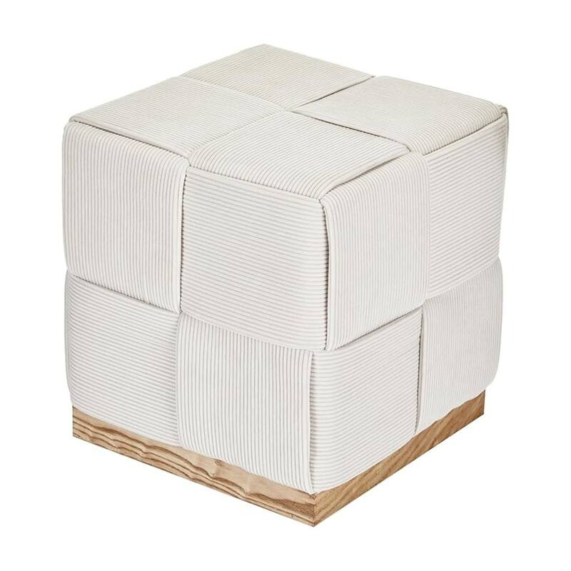 Upholstered Corduroy Square Ottoman Foot Stool Accent for Bedroom