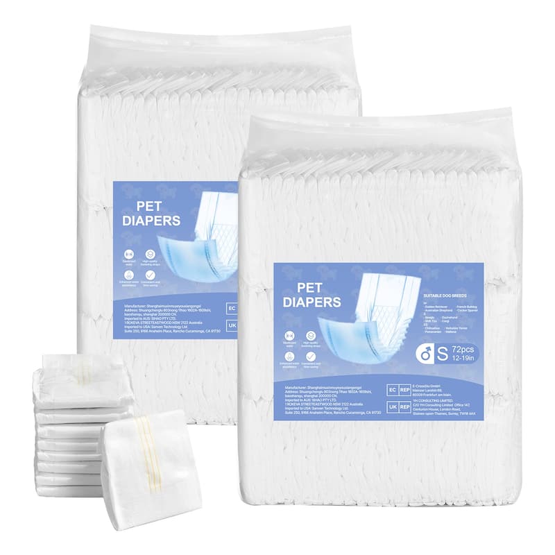 UIMOSO Disposable Male Dog Diapers, Super Absorbent Male Dog Wraps, 360 ° Leak-Proof Belly Bands with Wetness Indicator - S, 144 Count (2 Packs of 72)