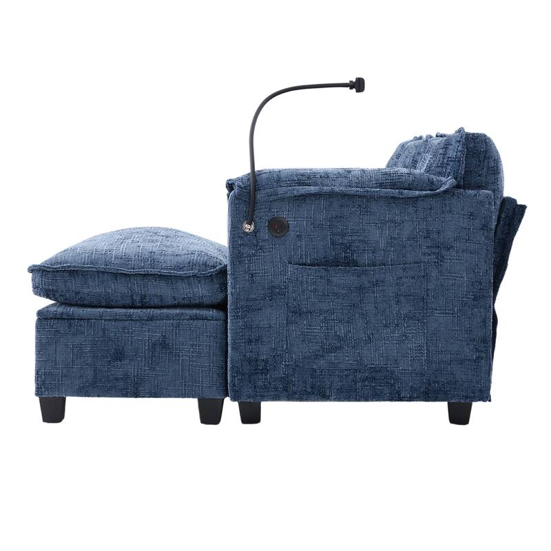 Modern Chenille Chaise Couch L-shaped Sectional Sofa with Storage Ottoman, Phone Holder, USB/Type-C Ports and Side Pockets