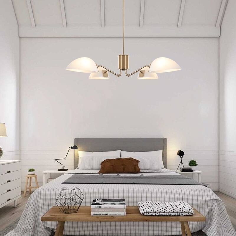 4-Light Hanging Island Linear Chandelier Lighting Fixture with Glass Shade for Dining Room Kitchen Island