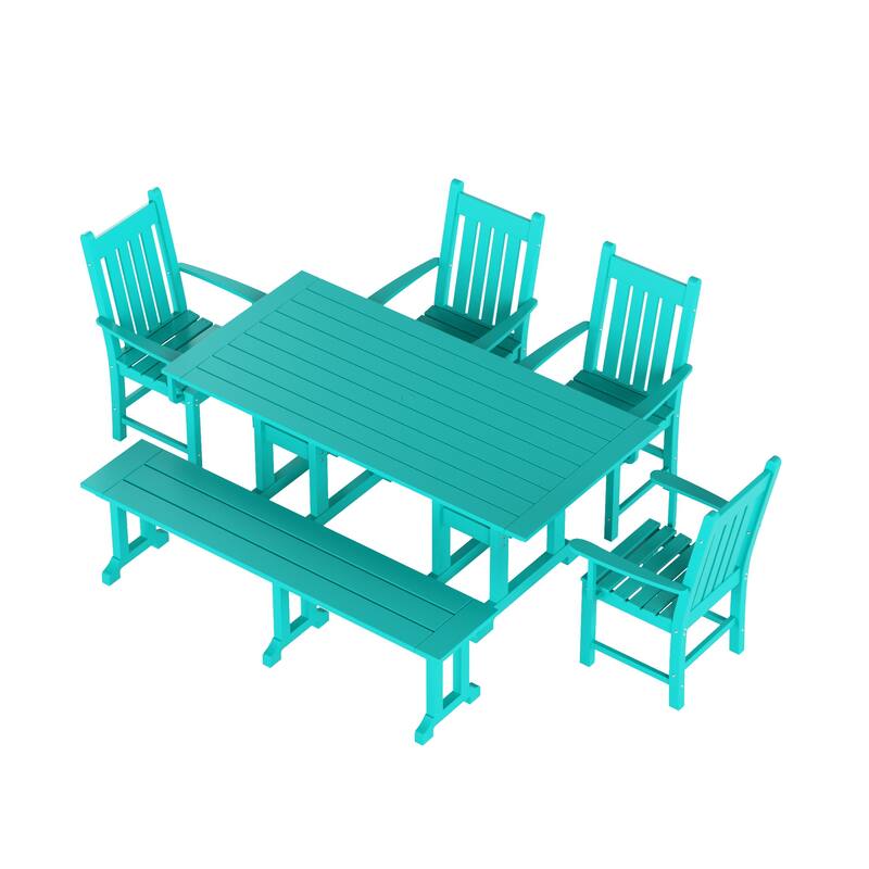 Laguna Hdpe All Weather Outdoor Patio Dining Set with Rectangle Table, Arm Chairs and Bench (6-Piece Set)