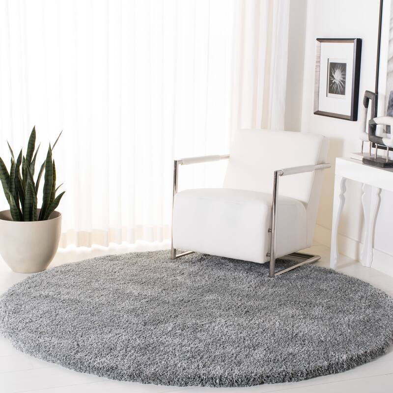SAFAVIEH Royal Shag Sannie 2-inch Thick Rug - 6'7" Round - Silver