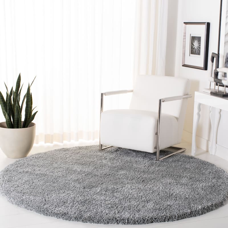 SAFAVIEH Royal Shag Soffia 2-inch Thick Rug - 6'7" x  6'7" - Silver - Round