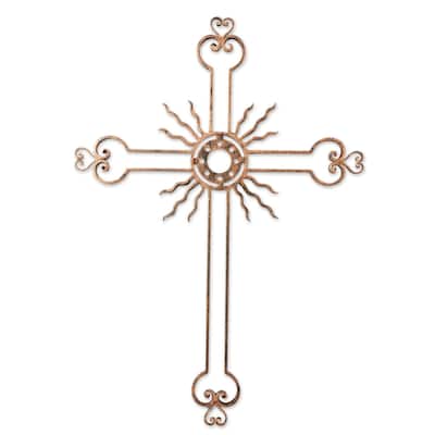Handmade Light of the Path in Copper Iron wall cross (Guatemala) - 58 x 48 x 4