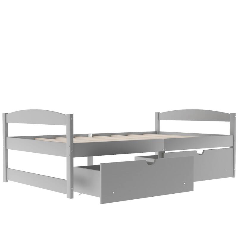 Twin Size Storage Platform Bed with Two Large Drawers, Pine Wood and MDF Construction, No Box Spring Needed