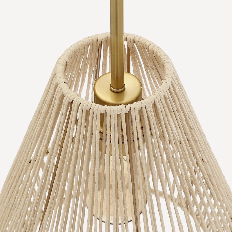 1-Light Rattan Single Pendant Light with Brass Canopy - 9.5'' W