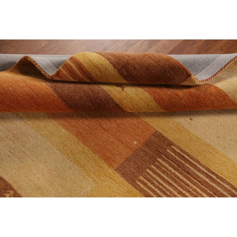 Tribal Geometric Gabbeh Indian Area Rug Modern Handmade Wool Carpet - 5'3" x 7'7"