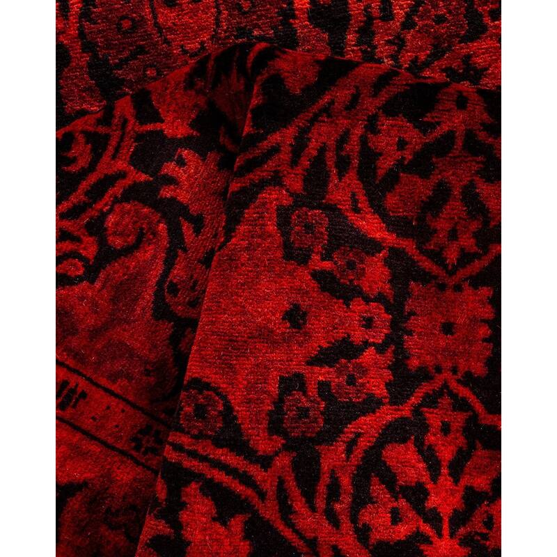Overton Hand Knotted Wool Vintage Inspired Modern Contemporary Overdyed Red Runner Rug - 3' 0" x 11' 0"