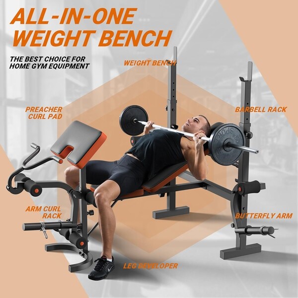 Adjustable Weight Bench Bench Press with Squat Rack for Home
