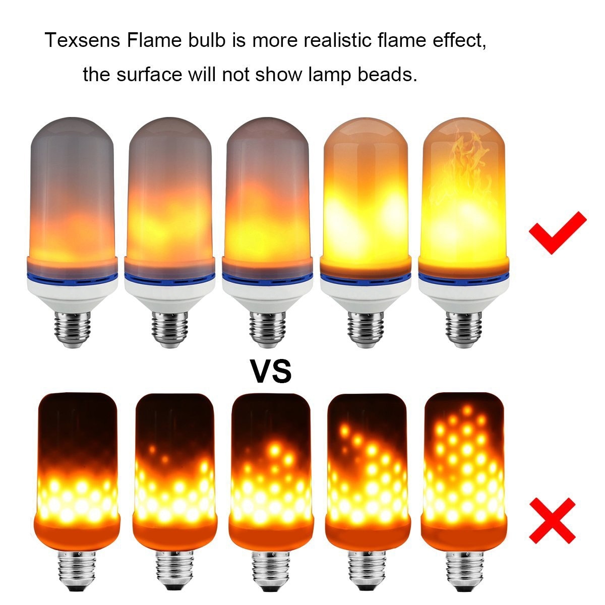Kanstar LED Flame Effect Light Bulb E26 LED Flickering Flame Light Bulbs 105pcs 2835 LED Beads Simulated Decorative Light