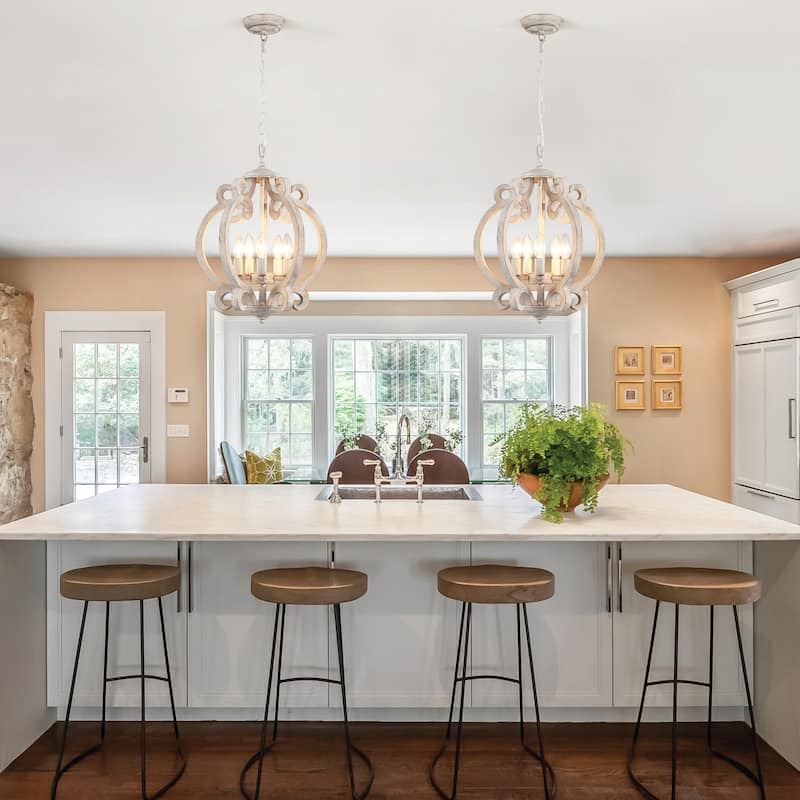 5-Light Candlestick Vintage Hanging Linear Chandelier Lighting for Kitchen Island